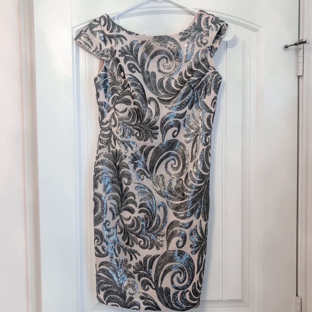 Adrianna Papell Sequin Embroidered Cocktail Dress